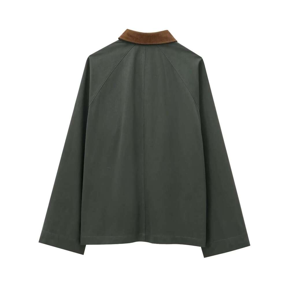 TRAFZA Women Fashion Twill Vintage Corduroy Lapel New 2024 Spring Fall High Street Y2k Retro Jacket Shirt