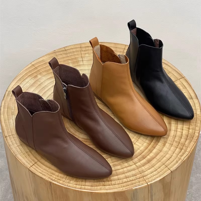 Women Fashion Boots:Retro Style Pointed Toe Short Boots Winter New Trendy Versatile Simple Design Sense,Black/Brown/Light Tan,Free shipping