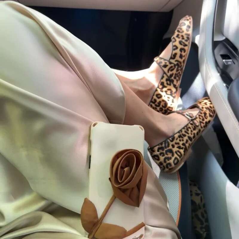Fashionable Shallow Mouth Leopard Print Women's Ballet Mary Jane Spring and Autumn Walking Shoes Round Toe Buckle Flats