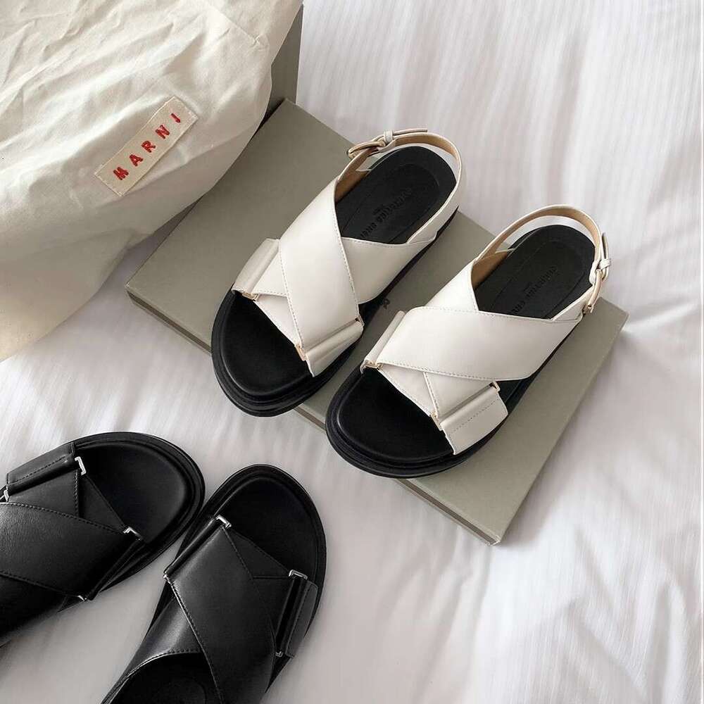 TOPHQWS Genuine Leather Brand Women' Flat Casual Slip On Platform Roman Sandals 2024 Trend Summer Shoes Slippers