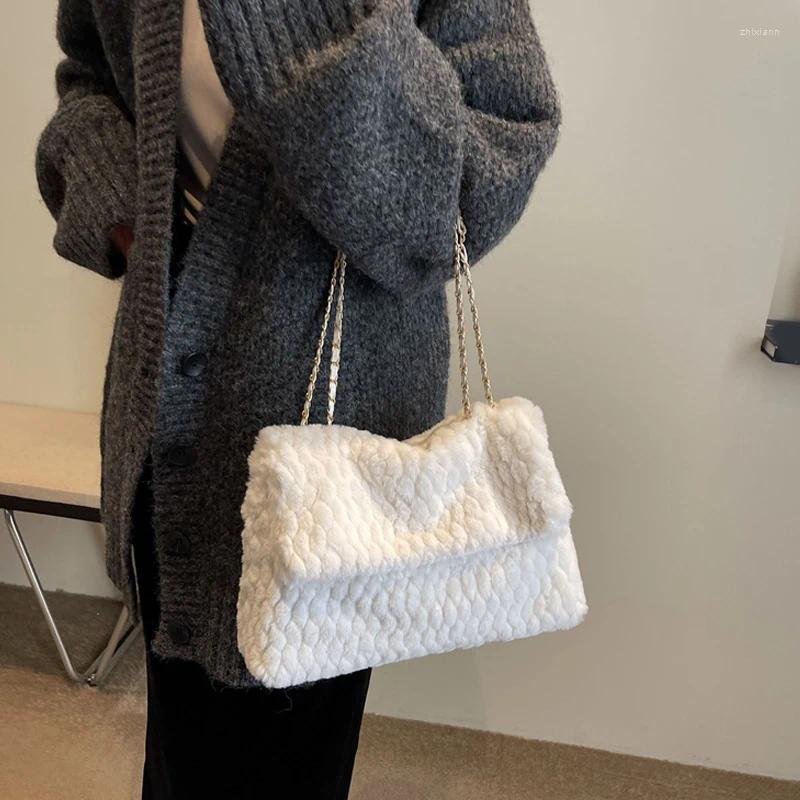 2025 NEW Drawstring Women Girls Solid Color Chain Shoulder Bag Large Capacity Furry Tote Handbags Soft Plush Messenger fashionable item zhanyishengli