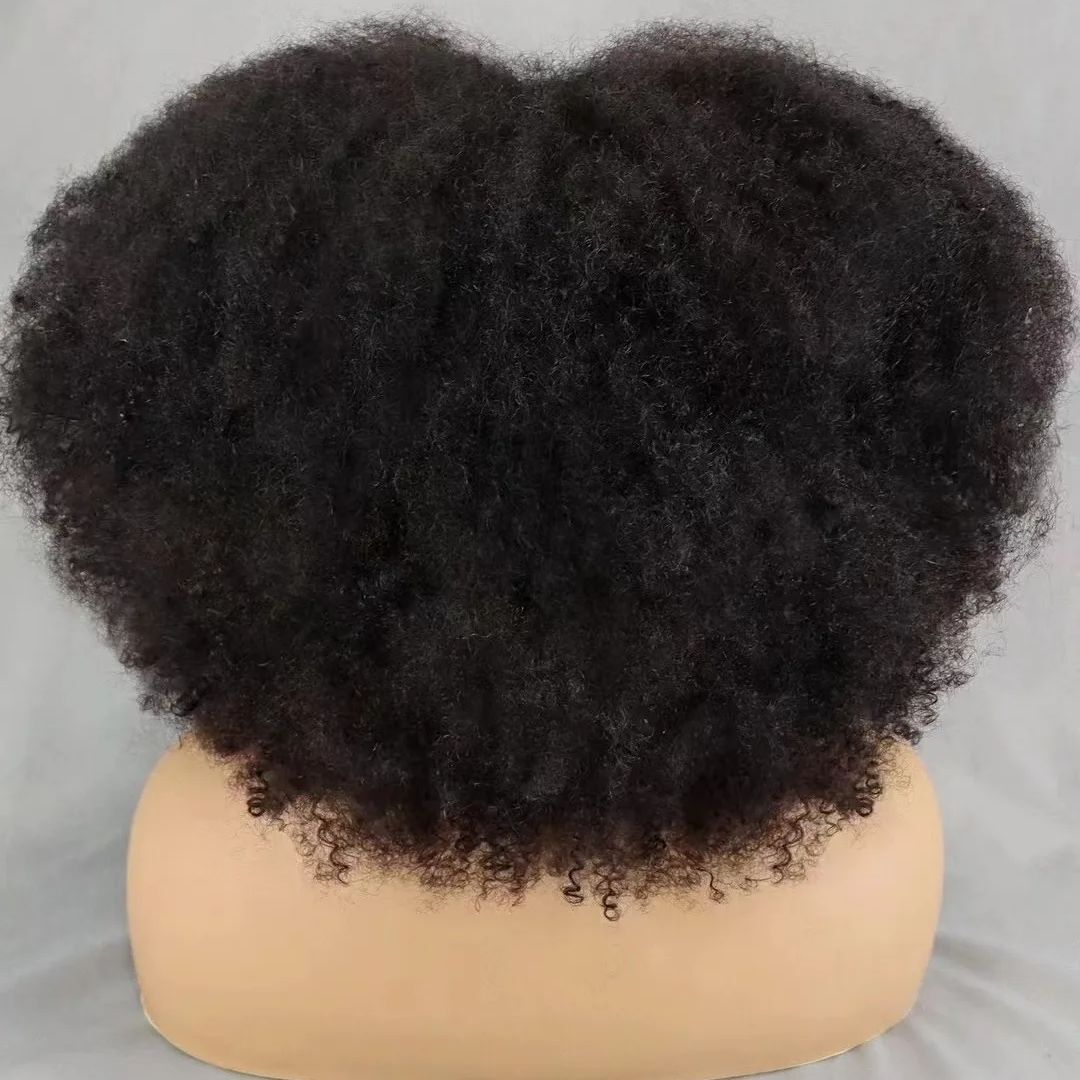 Natural Black 4x4 Lace Closure 300% Density Afro Kinky Human Hair Wigs for African Balck Women 12 14 16 Inches Short Bob Wig