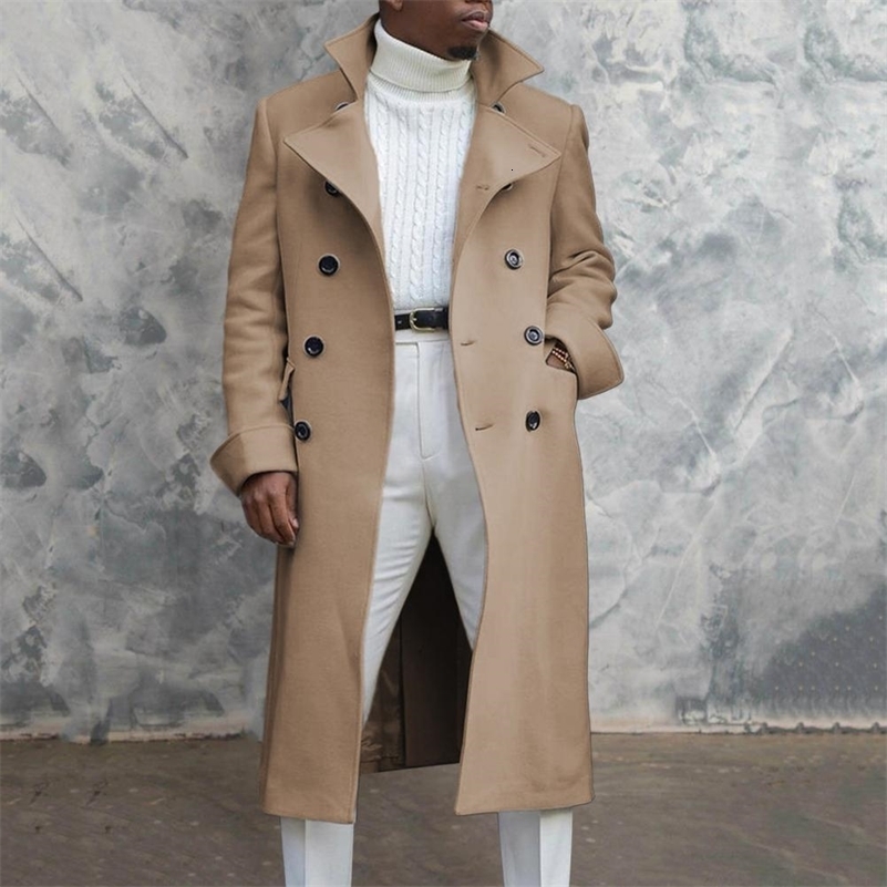 Korean Trend Mens Loose Casual Single-breasted Overcoat Autumn Winter Fashion Long Sleeve Woolen Long Coat 241007