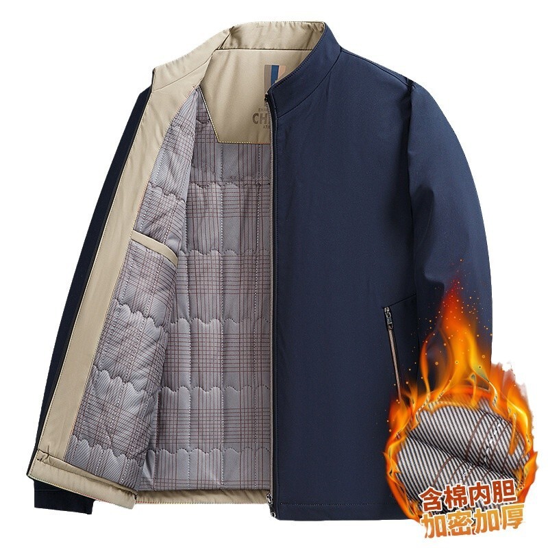 2024 new designer winter business casual middle-aged men's dad jacket stand collar thick velvet warm cotton coat