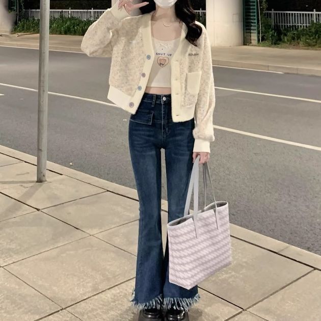 Autumn New Gentle Rainbow Dot Short Jacket Women Soft And Sticky Knitted Sweater Cardigan Versatile Top For Women F1028#42