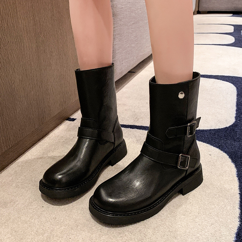 Women Fashion Boots:British Style High Heel Winter New Trendy Versatile Round Toe Simple Design,Black/Brown,Free shipping
