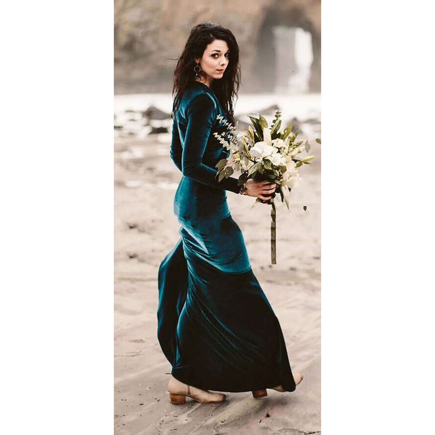 Dark Green Algerian Veet Mermaid Evening Dresses V Neck Caftan Dubai Formal Party Longo Prom Gowns 2021 0509
