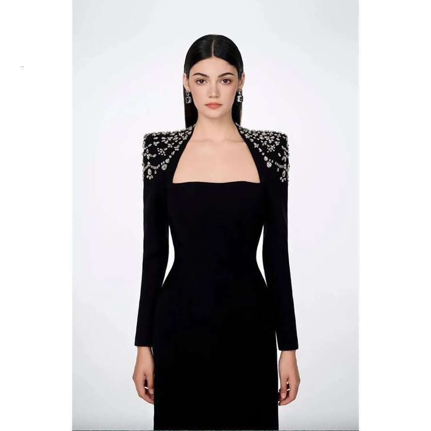 Amanda Taffeta Mermaid Evening Black Prom 2024 Sequins On Shoulder Trumpet Party Formal Ocn Dress 0509