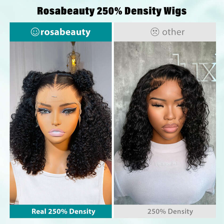 Rosabeauty Kinky Short Bob Human Hair Wigs Curly x Transparent Lace Frontal Wig Loose Deep Wave Closure Preplucked