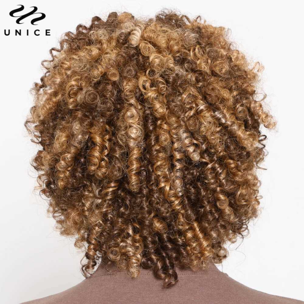 Unice Hair Blonde Highlight quirky curly wig with bangs 100% synthetic short bob wig all male African wig density 150% M241028