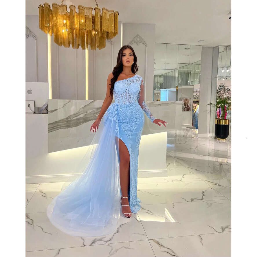 Elegant Mermaid Evening Dresses One Shoulder Lace Party Prom Split Long Dress For Special Ocn 0515