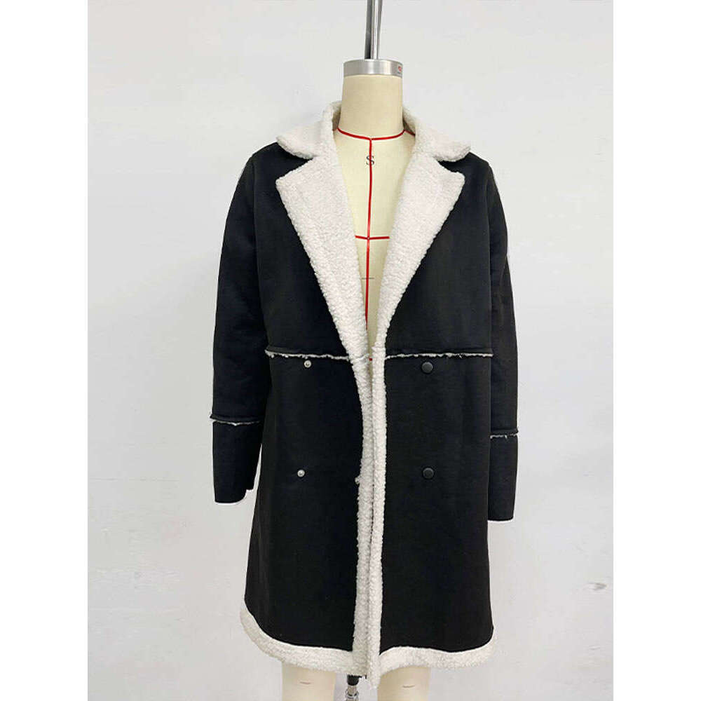 Lambs Wool Coat Women Fleece Jackets Casual Laple Patchwork Thicken Long Sleeve Female Top 2024 Autumn Winter Lady Streetwears