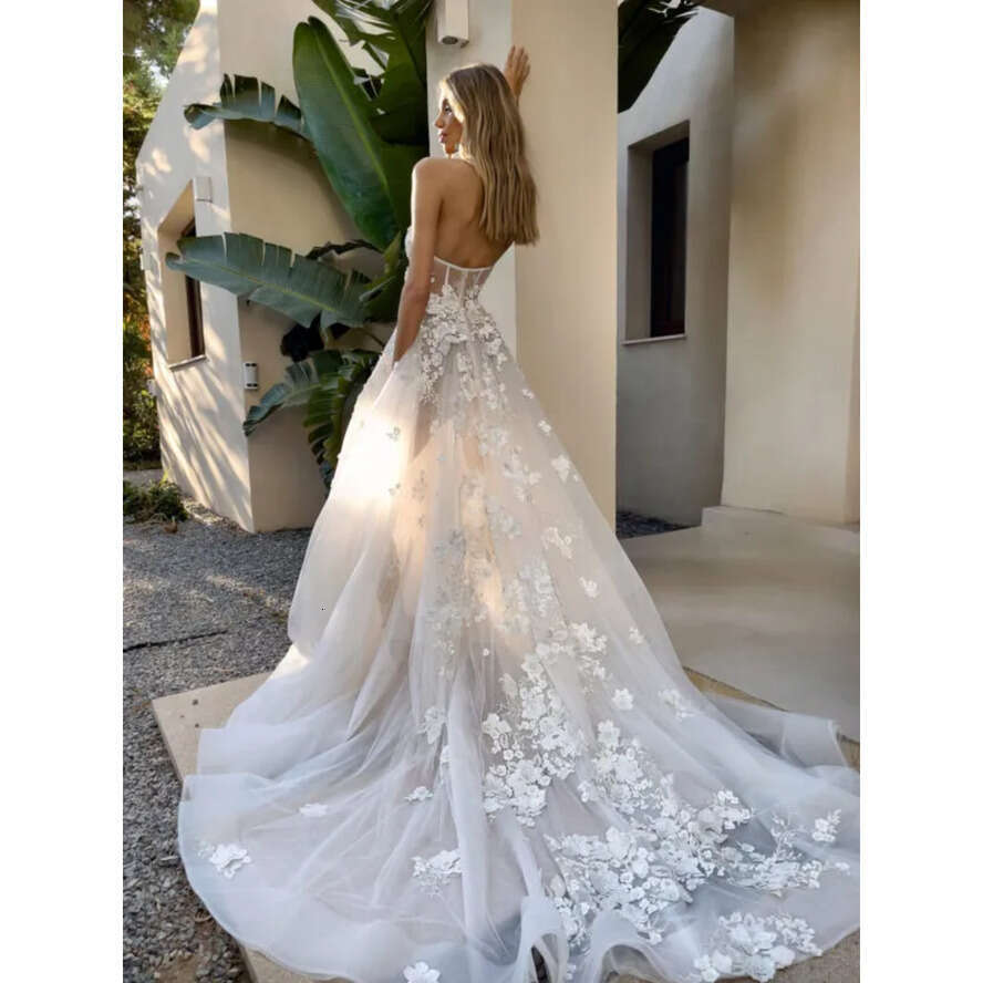 Boho A E Dresses Bone Bodice Appliques Sweetheart Tulle Designer Wedding Bridal Gowns 0515