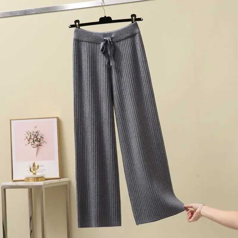 Womens Wool Wide-Leg Pants Fall/Winter High Waist Drooping Slimming Casual Loose Straight Knit Mop TrousersX241028