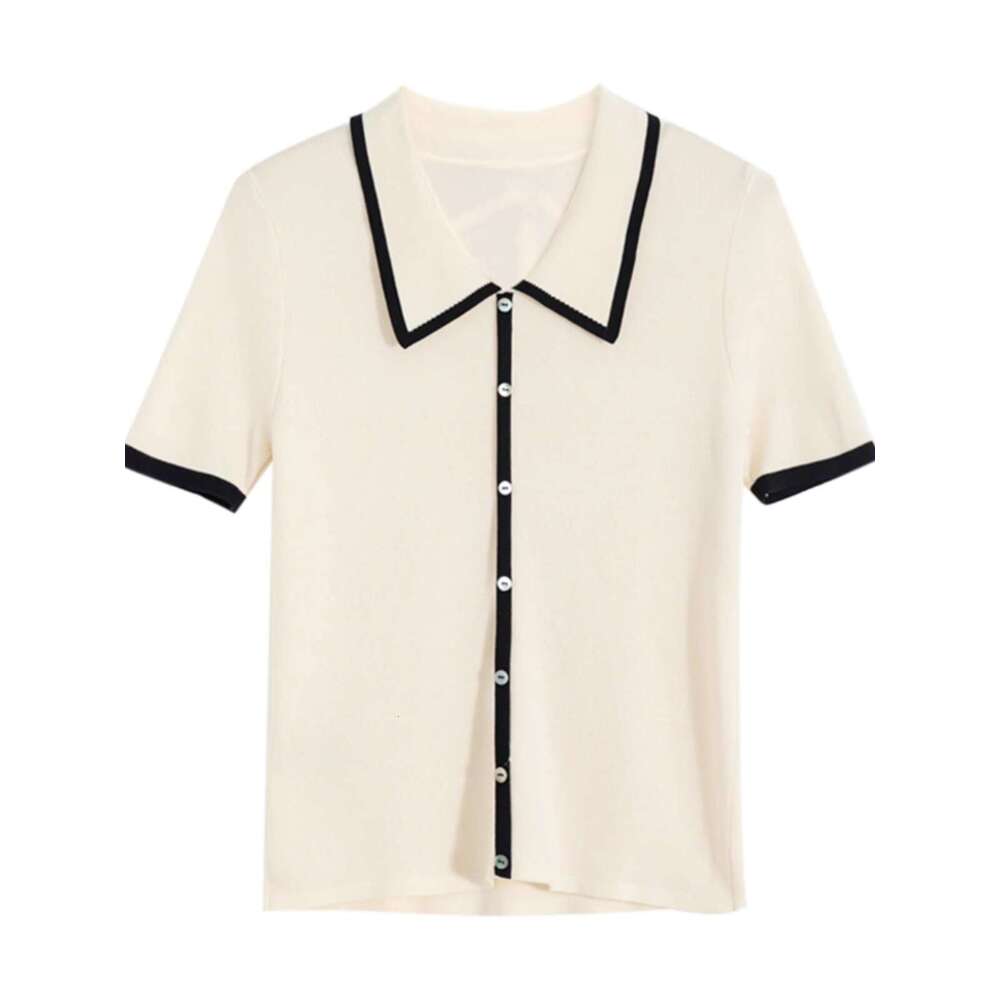 Sweet Age Reduction Small Fragrance Thin POLO Collar Short Fake Cardigan Summer Loose Slimming Lapel Half Sleeve Sweater
