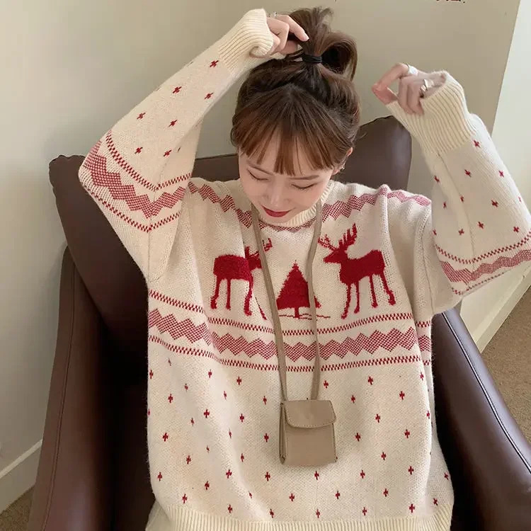 Womens sweater loose in autumn and winter thick Christmas deer sweater womens sweater 241025