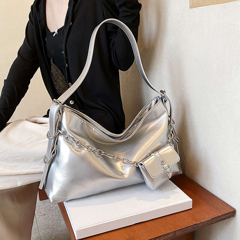 Vintage Black Underarm Women Chain Decorative Shoulder Bag With Mini Purse Large Capacity Shopper Tote Handbags
