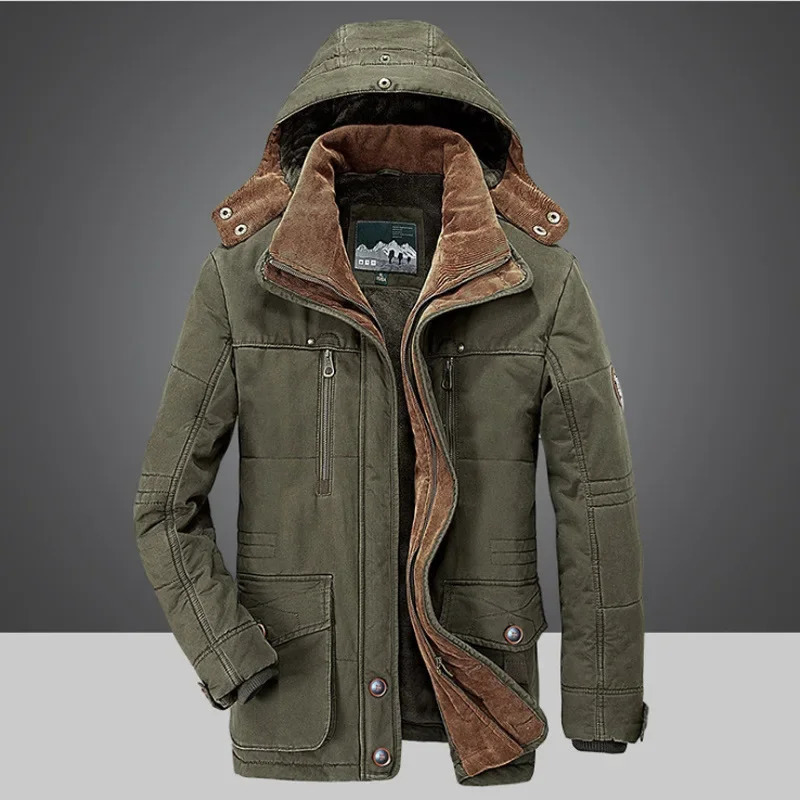 Mens Cotton Jacket Parkas with Winter Mid To Long Length and Thick Velvet Middleaged Young Casual Warm 241024