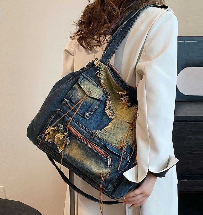 Denim Y2k Womens Shoulder Vintage Washed Distressed Fashion female Messenger Bag Large Capacity ladies Handbag Sac totes