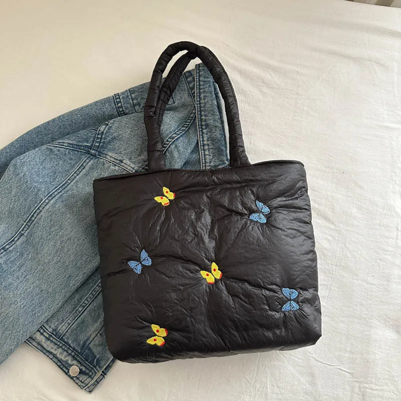 Soft Quilted Womens Purse Tote Underarm Bag Large Capacity Ladies Handbags Butterfly Embroidery Female Shoulder Bag 241025