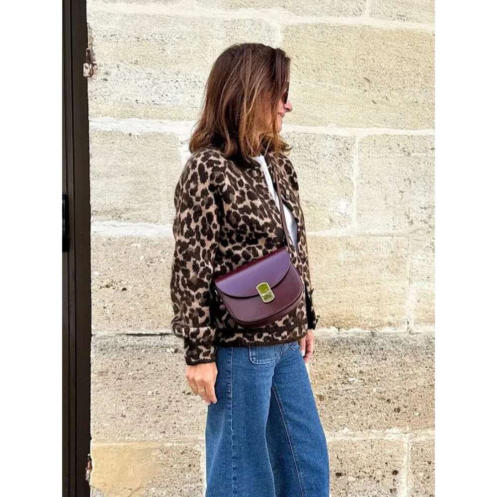 Leopard Print Mohair Women Knit Cardigan Fashion O Neck Single Breasted Full Sleeve Sweater New Autumn Commute High Streetwear