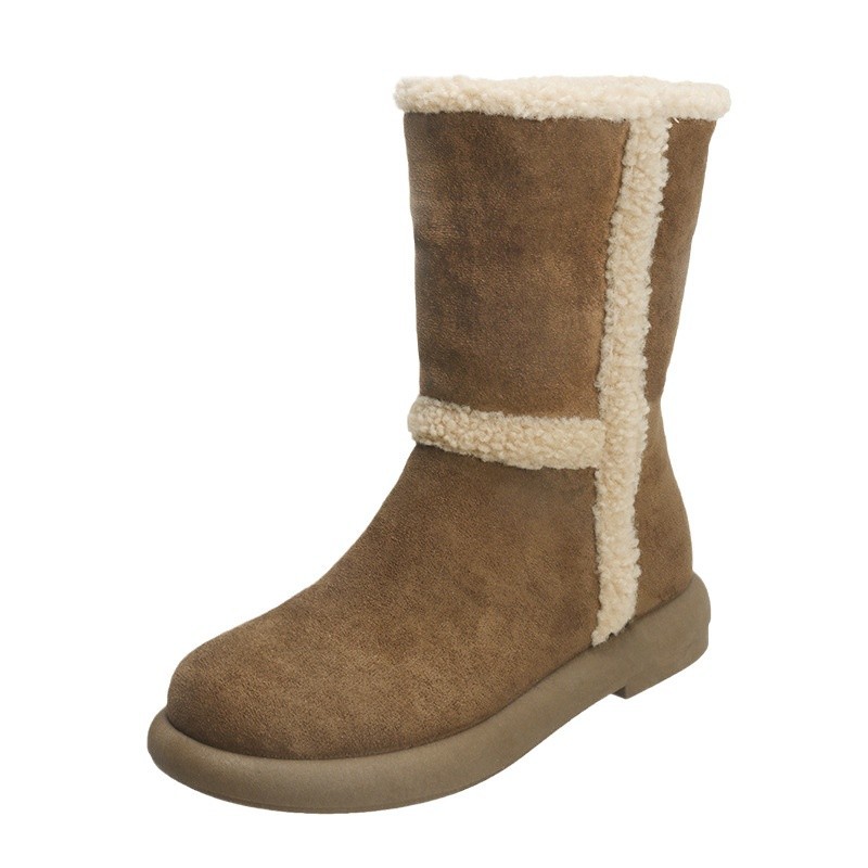 Women's Fashion Boots:Thick Sole Snow Boots Winter Fleece Warm Simple Design Flat Bottom,Black/Brown,Free shipping