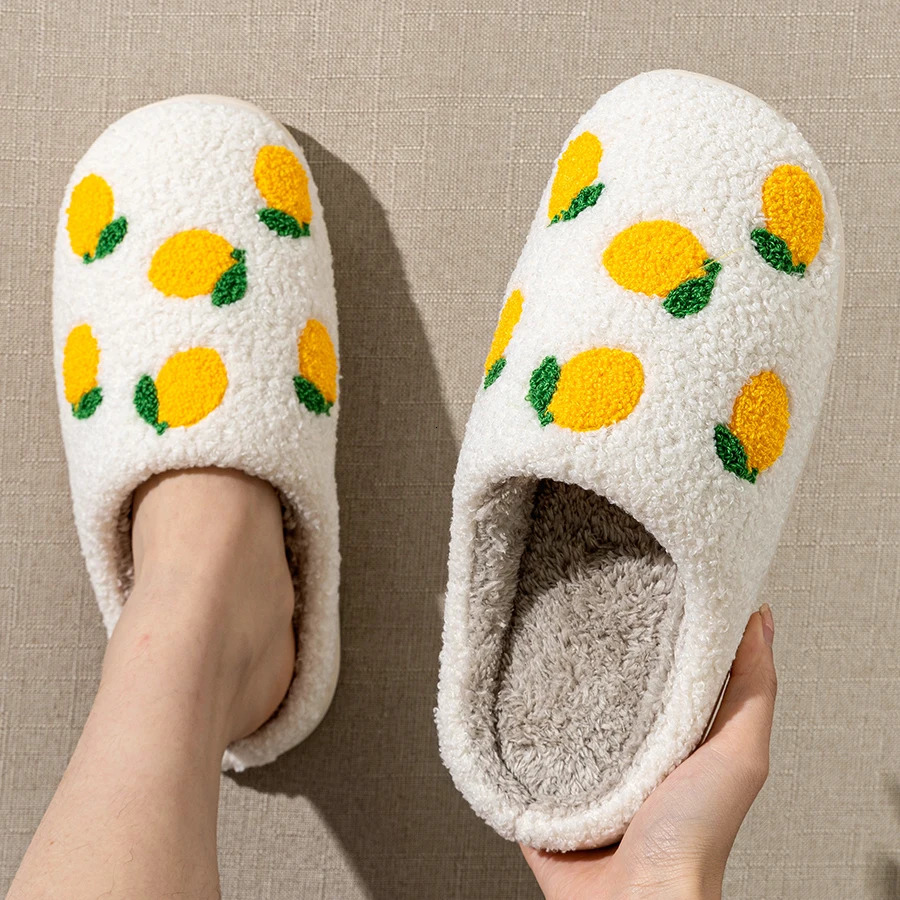 Cute Fruit Women Slippers Winter Indoor Warm Soft Sole Breathable Comfort Anti-slip Bedroom Causal Flat Cotton Shoes 241025