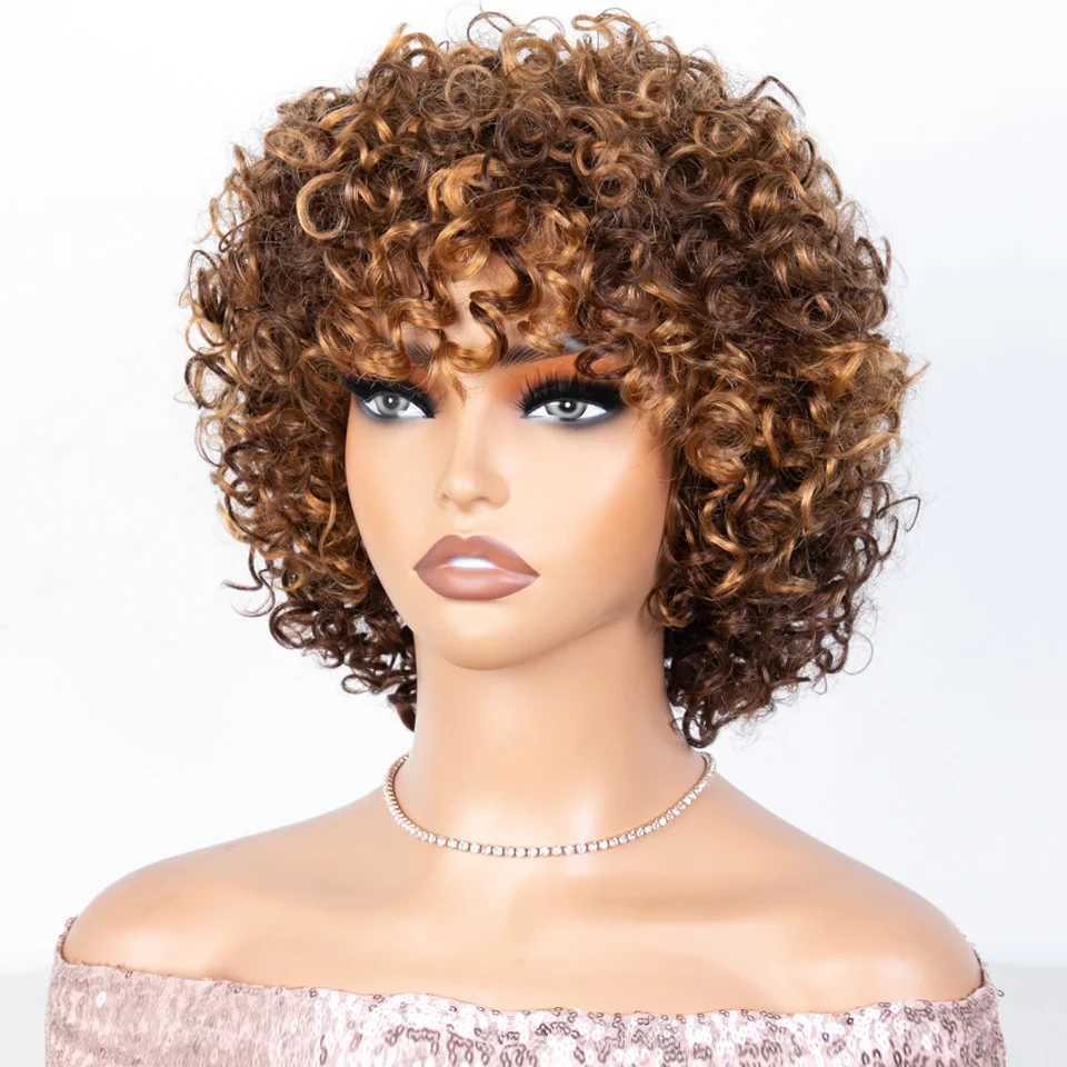Rebecca Short Hair Wig 100% Remy Brazilian Curled Hair Wig 10 inch Water Wave Wig #4 Black Female Ombre Wig M241028
