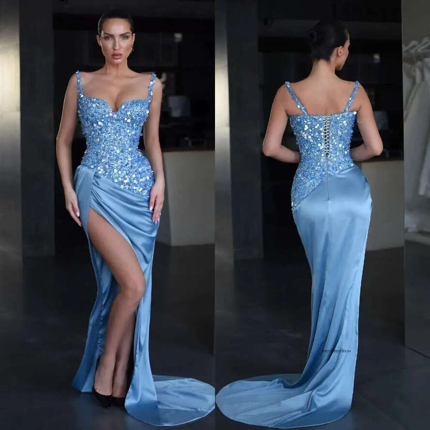 Mermaid Prom Dresses Sequins Spaghetti Evening Split Formal Long Special Ocn Party Dress 0516