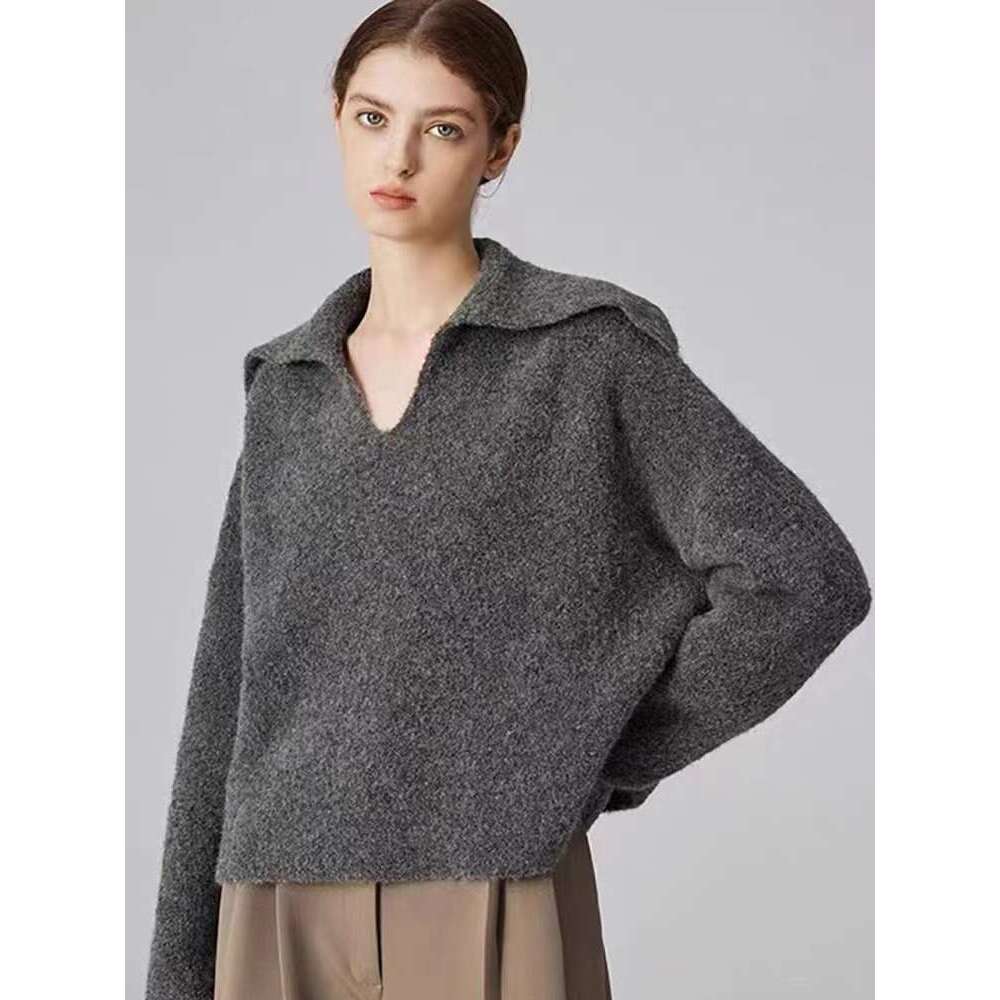2024 Autumn And Winter New 100 Cashmere Women's Retro Loose Knit Sweater V-Neck Long Sleeve Woolen Base Shirt