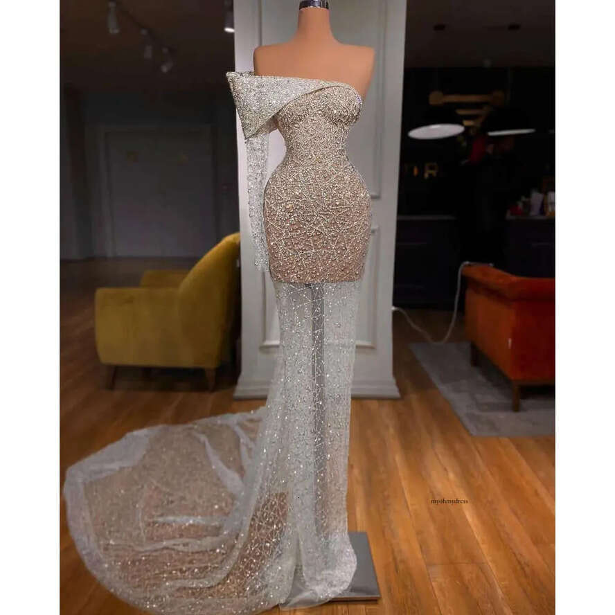 One Prom Long Sleeve Bateau Appliques Shiny Sequins Beaded Or Length Celebrity Formal Dias Hollow Sexy Evening Dresses Plus Size Custom Made