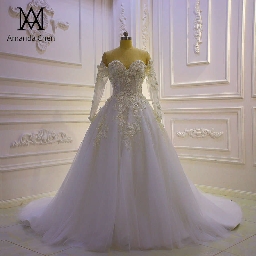 Beach Casual Off Shoulder Lace Appliques A-e Wedding Dress