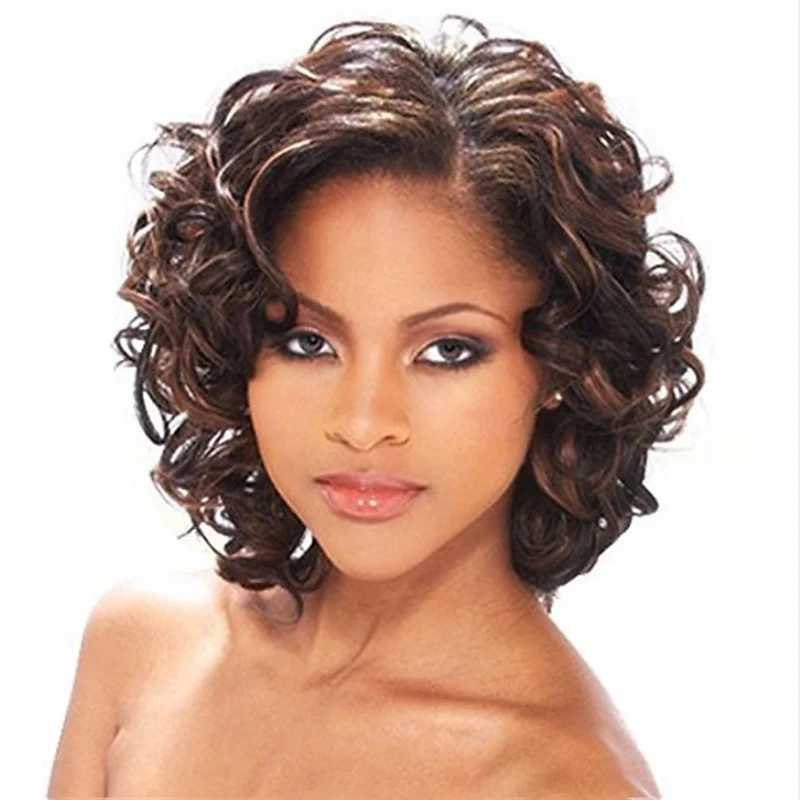Hairjoy short Burgundy curly wig suitable for black women Ombre wine red short synthetic hair wig M241028