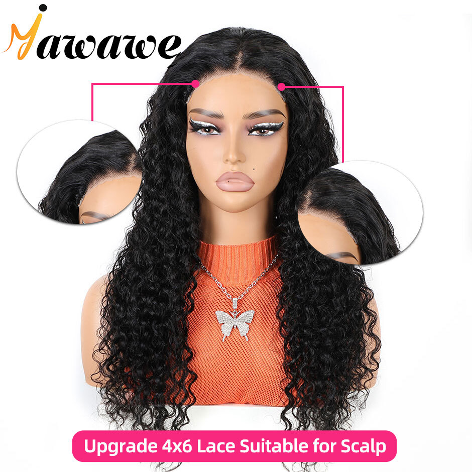 Deep Wave Glueless Human Hair Ready to Wear PreCut preplucked Lace Closure Wig 6x4 closure human hair hd lace front wig