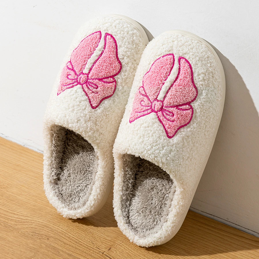 Womens Slippers Winter Indoor Elegant Beauty Bow Home Warm Soft Sole Good Breathability Comfortable Leisure Lady Bedroom Shoes 241025