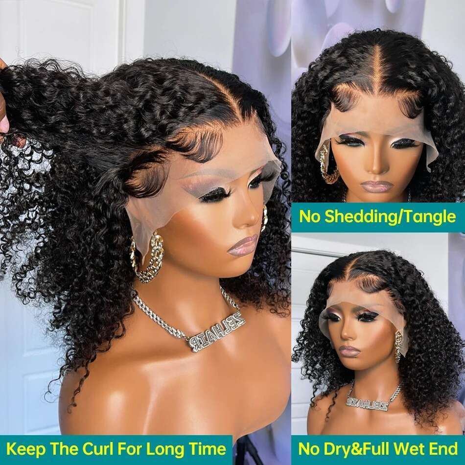 Jerry Curly Short Bob Wig x Wigs Brazilian Water Deep Wave Human Hair Natural Black Preplucked For Woman Pixie