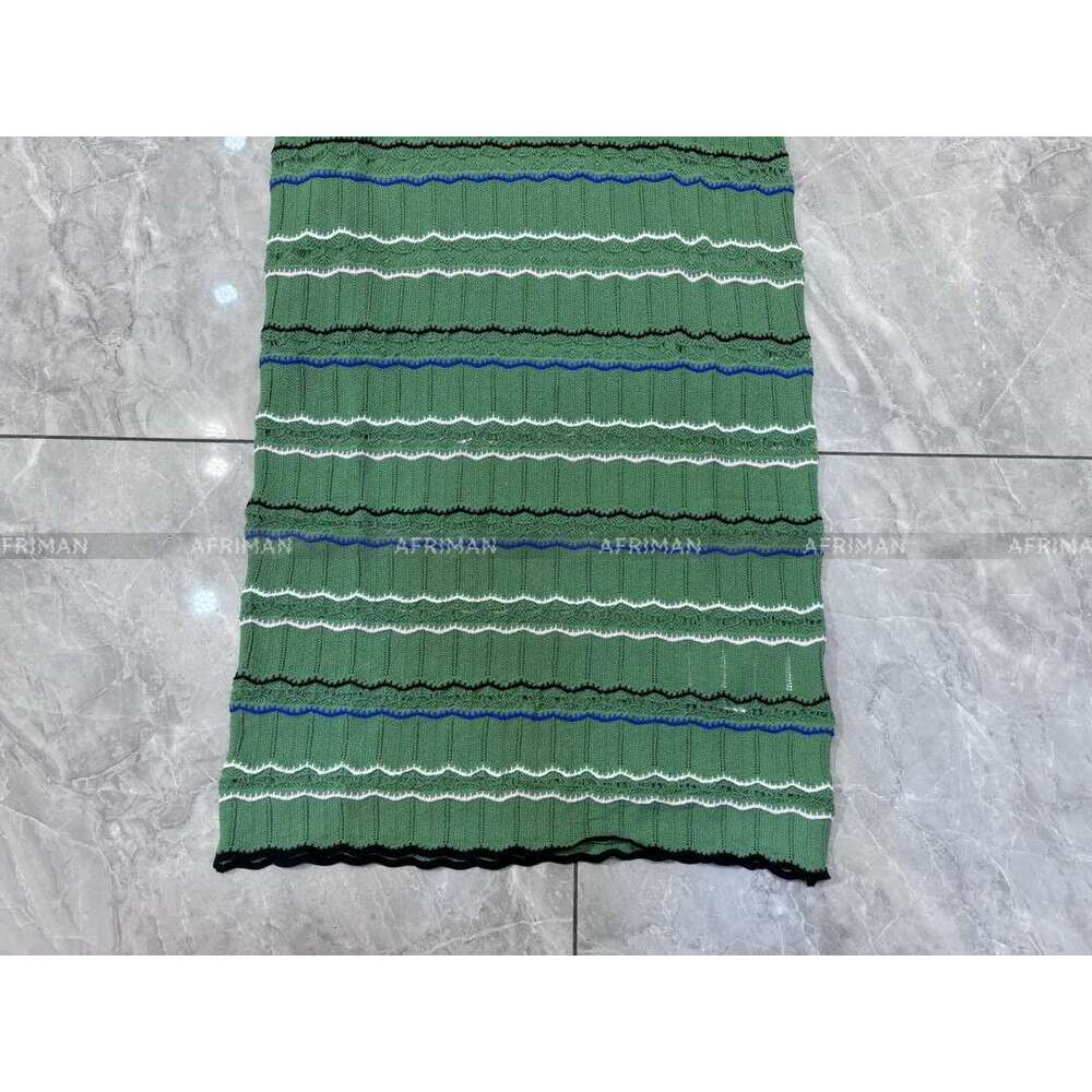 Women Round Neck Sleeveless Wave Striped Green Knitted Midi Bodycon Dress