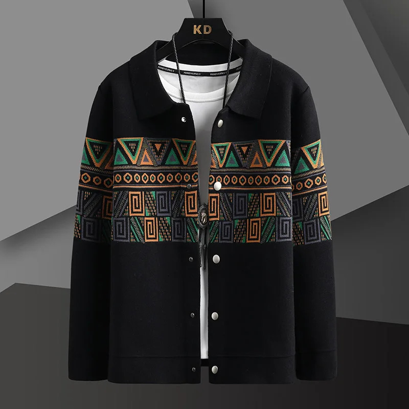 024 Spring and Autumn Business Casual Cardigan Sweater Mens Fashion Versatile Long sleeved Knitted Coat 241024