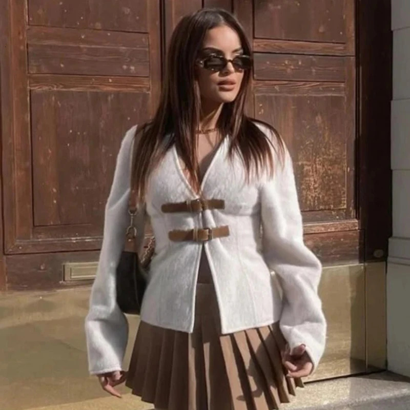 V Neck Jackets Women Fashion Single Breasted Coats Long Sleeve Spring Autumn Jackets 241024