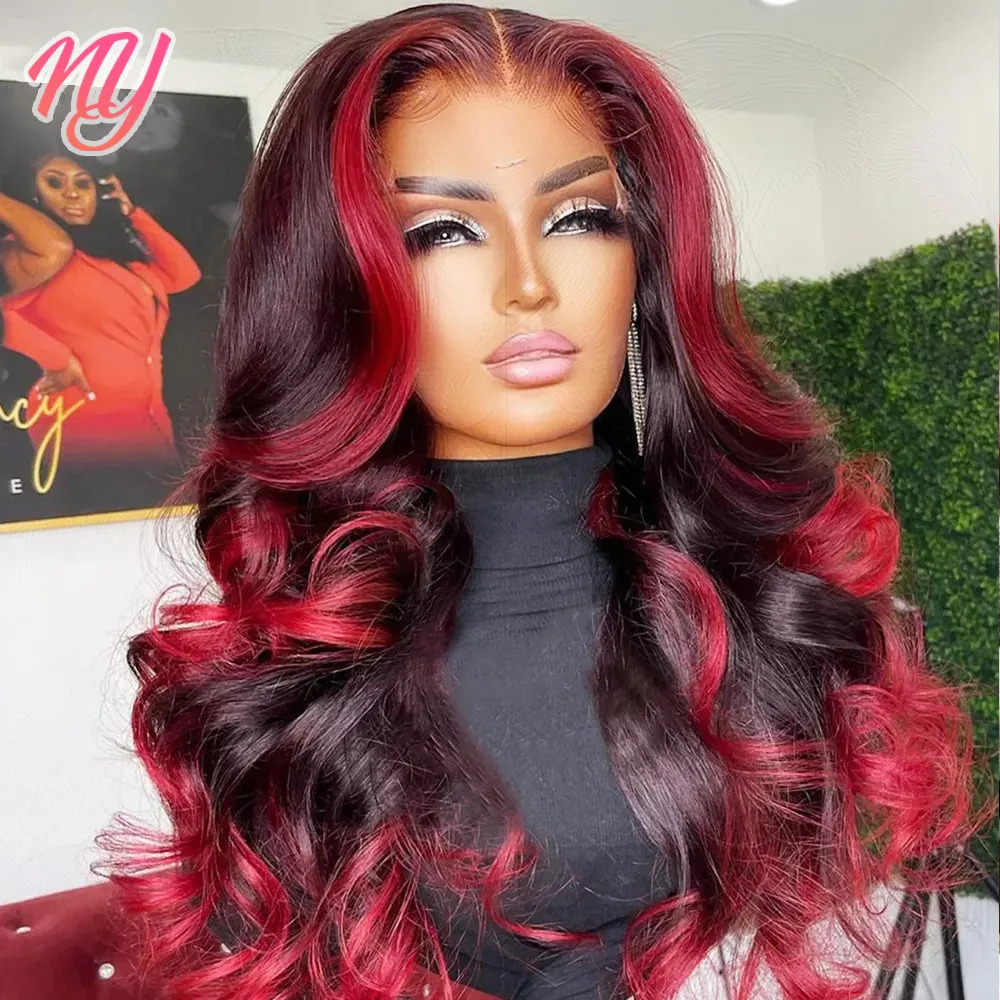 Highlight 1B 99J Bury Body Wave Front For Woman 13x4 HD Lace Frontal Wig Colored Human Hair Wigs