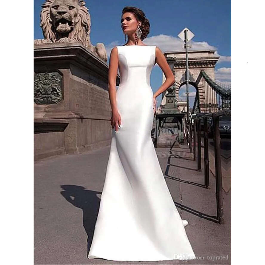 New Elegant Charming Satin A E Wedding Dresses Cheap With Long Backless Sweep Train Vestidos De Novia Draped Bridal Gowns 0430