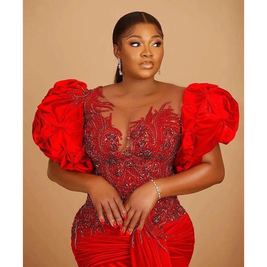 2022 Red Urious Sexy Prom Dresses Lace Beaded Crystals Evening Formal Party Second Reception Birthday Engagement Gowns Dress Plus Size Arabic Aso Ebi