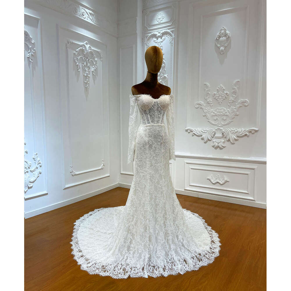 Simple Lace Off The Shoulder Long Sleeve Mermaid Wedding Dress