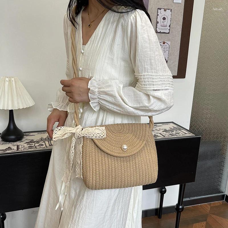 2025 NEW Totes Pastoral Summer Shoulder Bag With Cute Lace Bow Crossbody Tote For Women Beach Picnic Vacation zhanyishengli