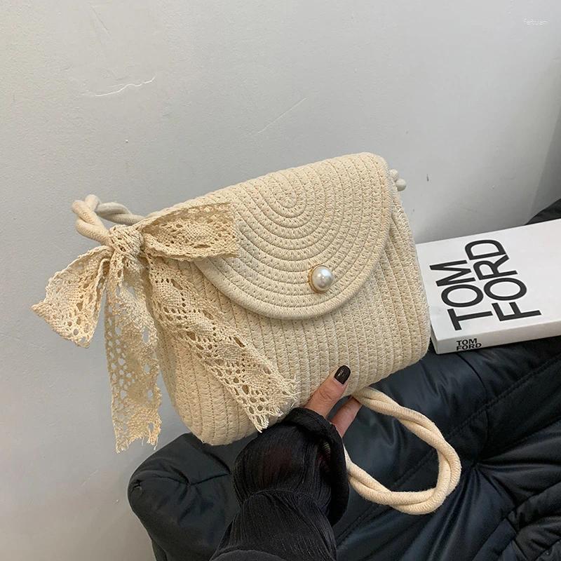 2025 NEW Totes Pastoral Summer Shoulder Bag With Cute Lace Bow Crossbody Tote For Women Beach Picnic Vacation zhanyishengli