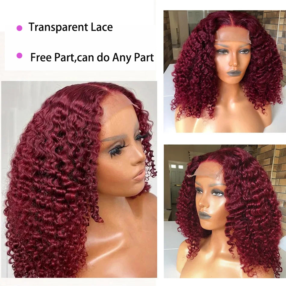 99J Red Colored Wave 13x4 Bury Bob HD Lace Front Human Hair Wigs For Women Short Deep wave