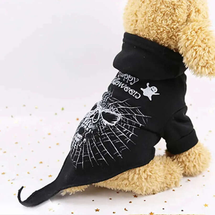 Halloween Fleece Thicken Hoodies Puppy Kitten Clothes Dog Cat Costume Black Skull Sweater Winter Warm Pet Clothing Bh2343 TQQ