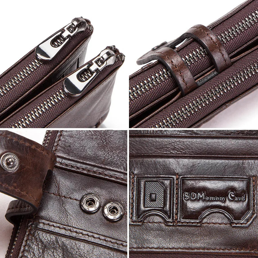 CONTACT Mens Clutch Wallet Leather Long Wallet Buckle Clip Retro Mens Zipper Coin Wallet Money Bag Portemonnee 241028