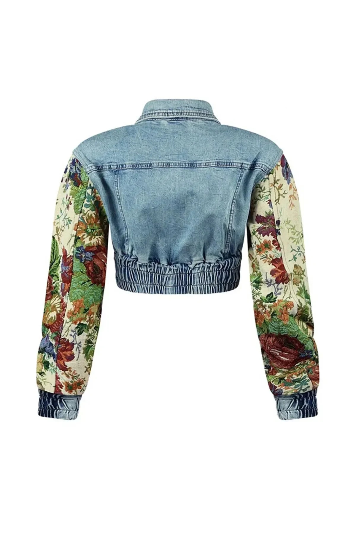 Denim Womens Set Floral Patchwork Full Sleeve Button Fly Jacket and Ripped Jeans Pants Suit 2024 Two 2 Piece Set Outfit 241028