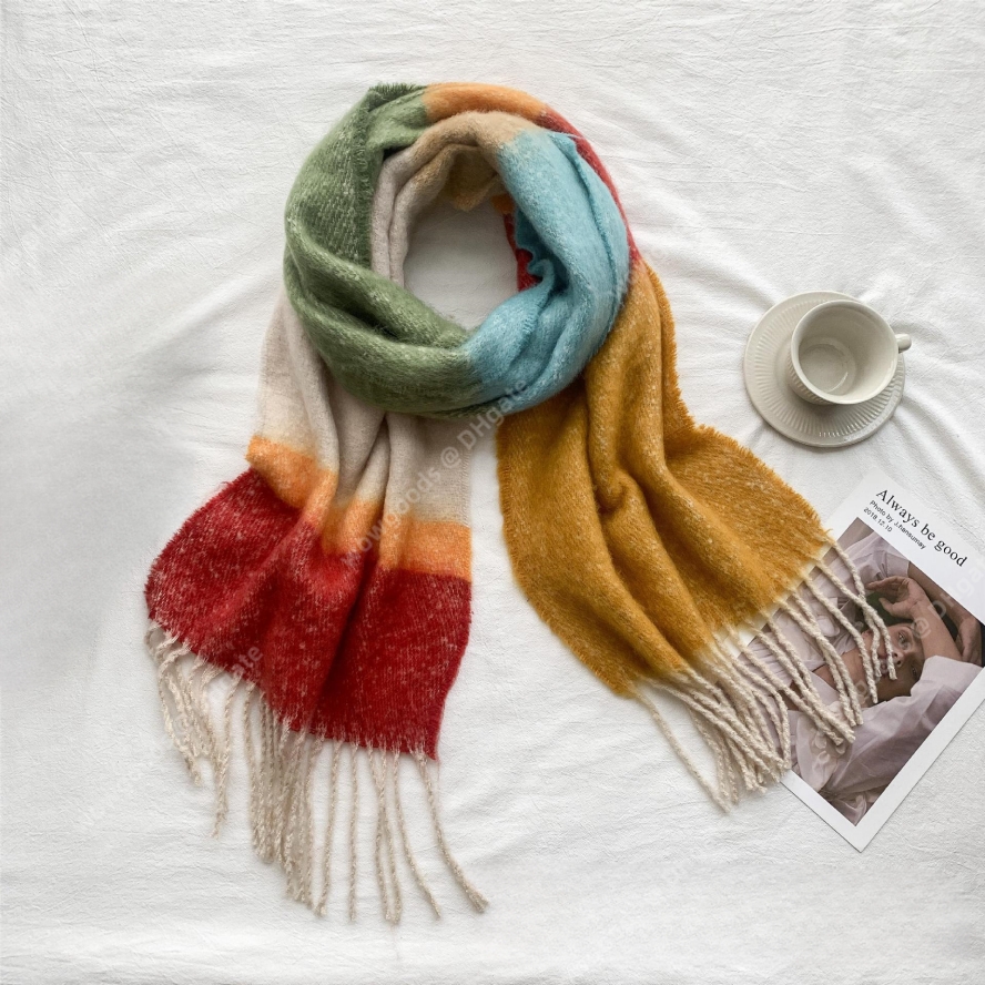Designer Wool Colorful Scarf Women Pashmina Tassel Scarves Luxury Match Color Rainbow Scarf Unisex Long Scarf Fashion Ladies Autumn Winter Warm Cashmere Shawls